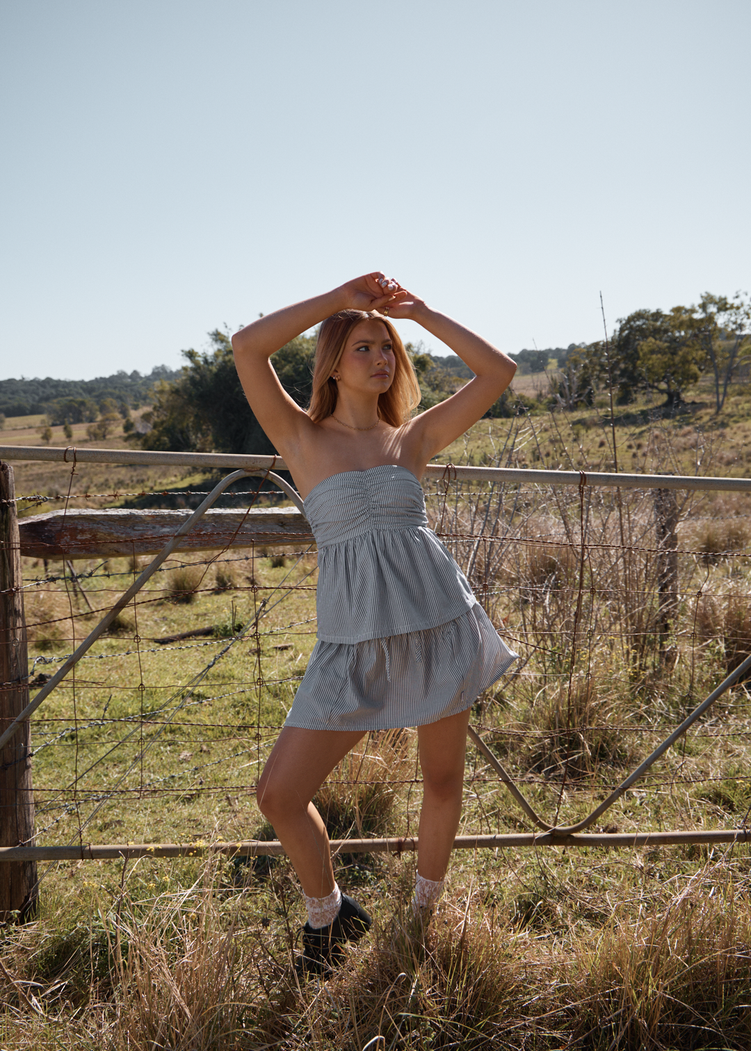 AFENDS Womens Intergalactic - Strapless Top - Navy Stripe