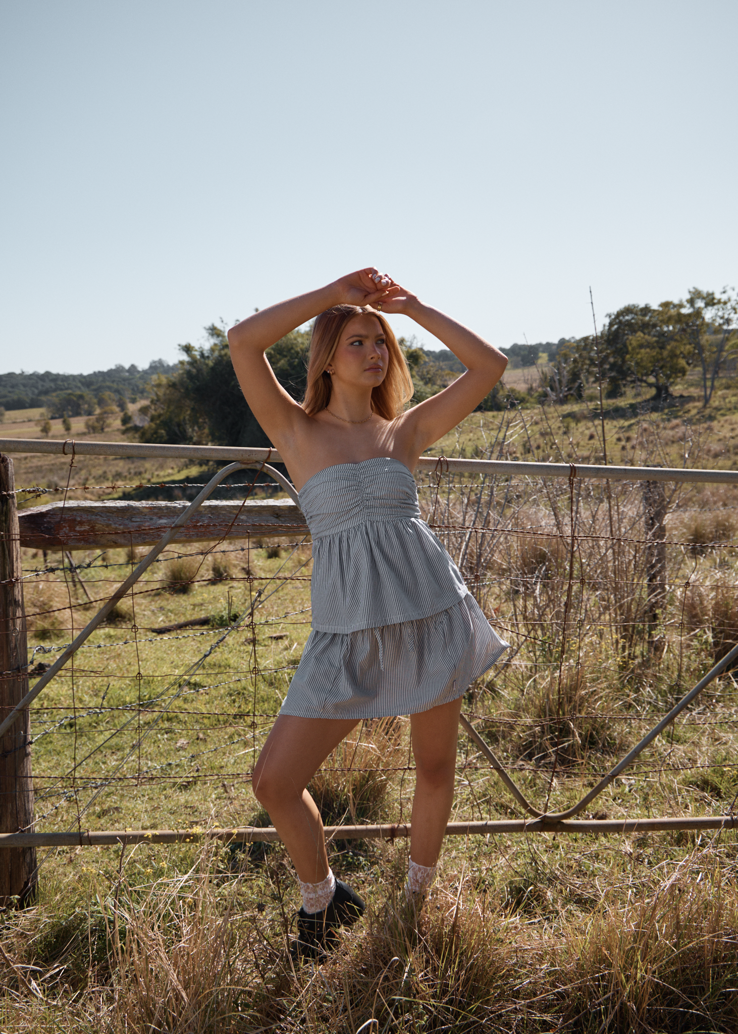 AFENDS Womens Intergalactic - Strapless Top - Navy Stripe