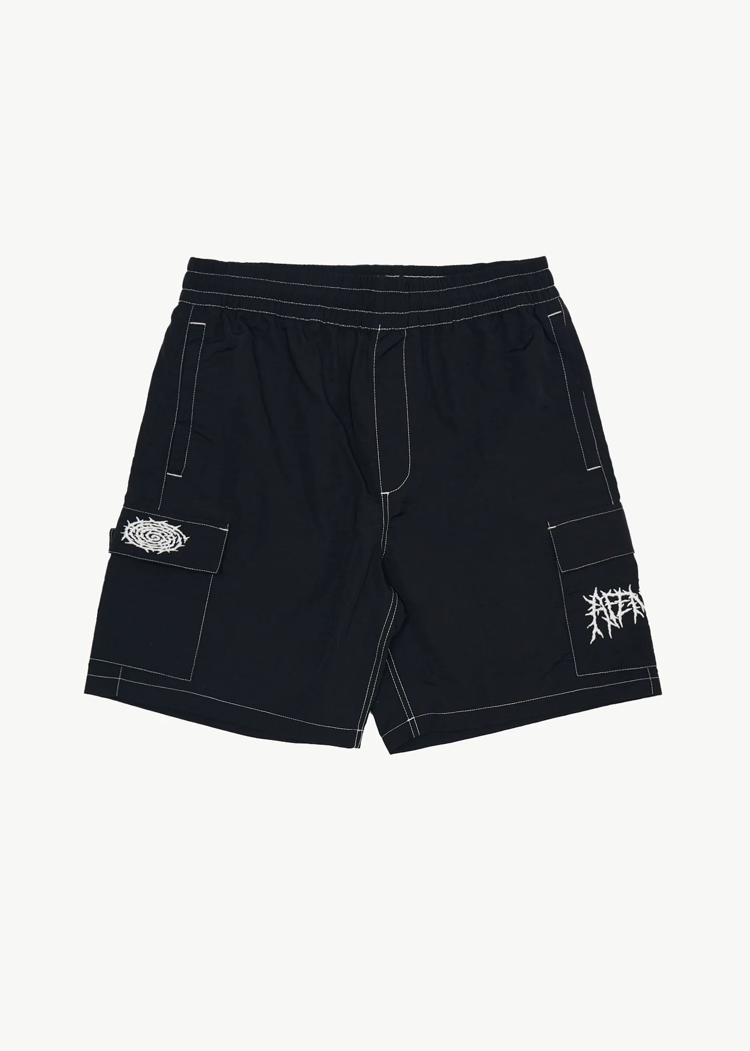 AFENDS Mens Heavy Petal - Cargo Baywatch Swim Short 18" - Black