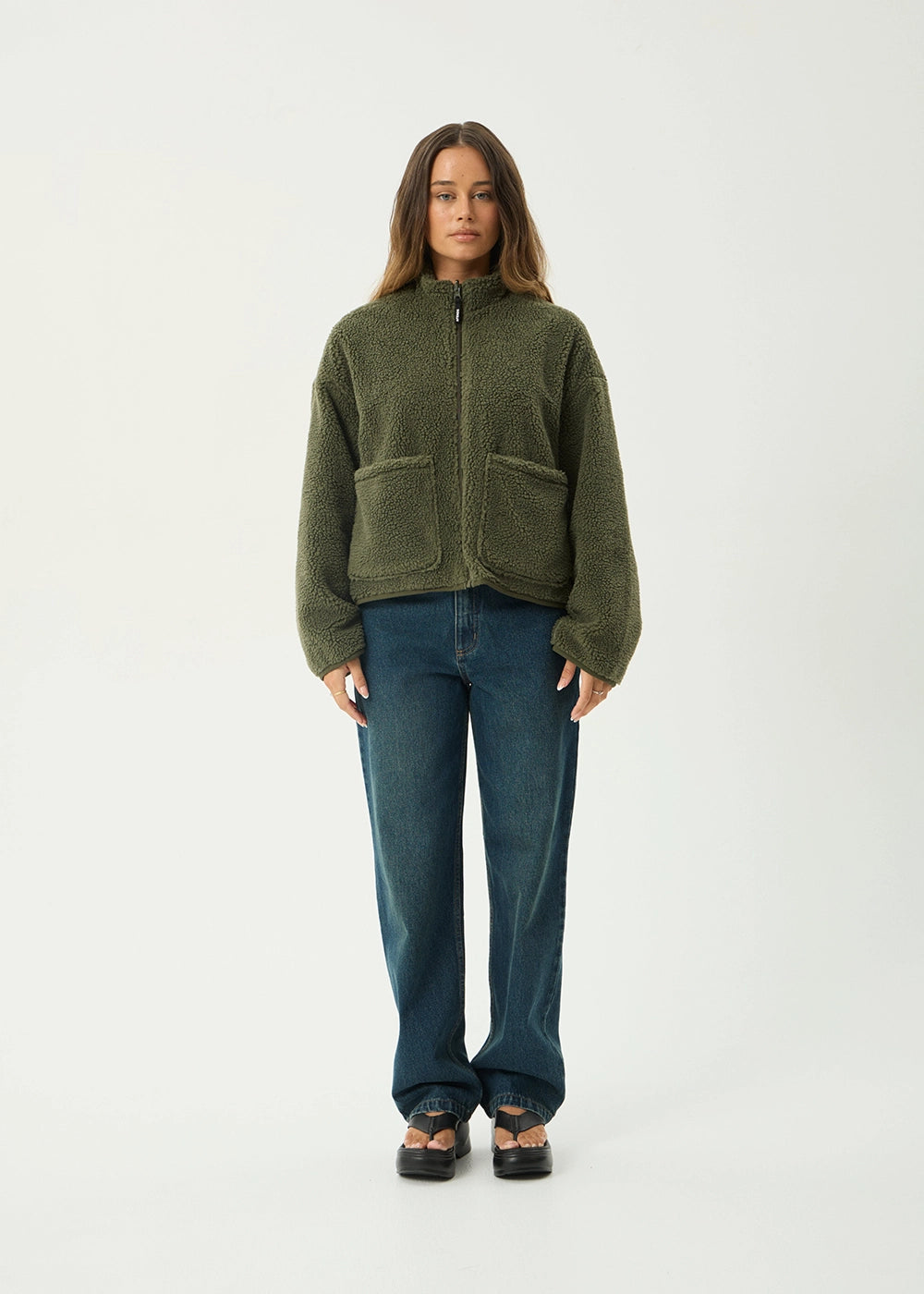 AFENDS Womens Berlin - Reversible Polar Fleece Jacket - Deep Olive