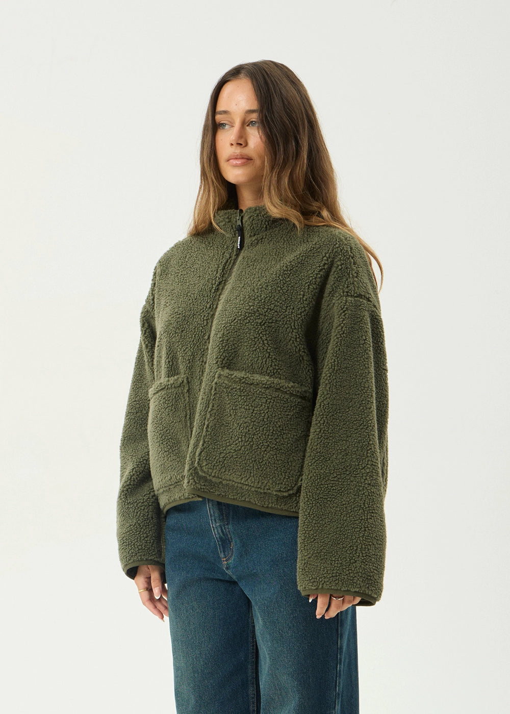 AFENDS Womens Berlin - Reversible Polar Fleece Jacket - Deep Olive