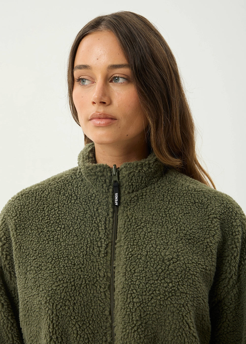AFENDS Womens Berlin - Reversible Polar Fleece Jacket - Deep Olive