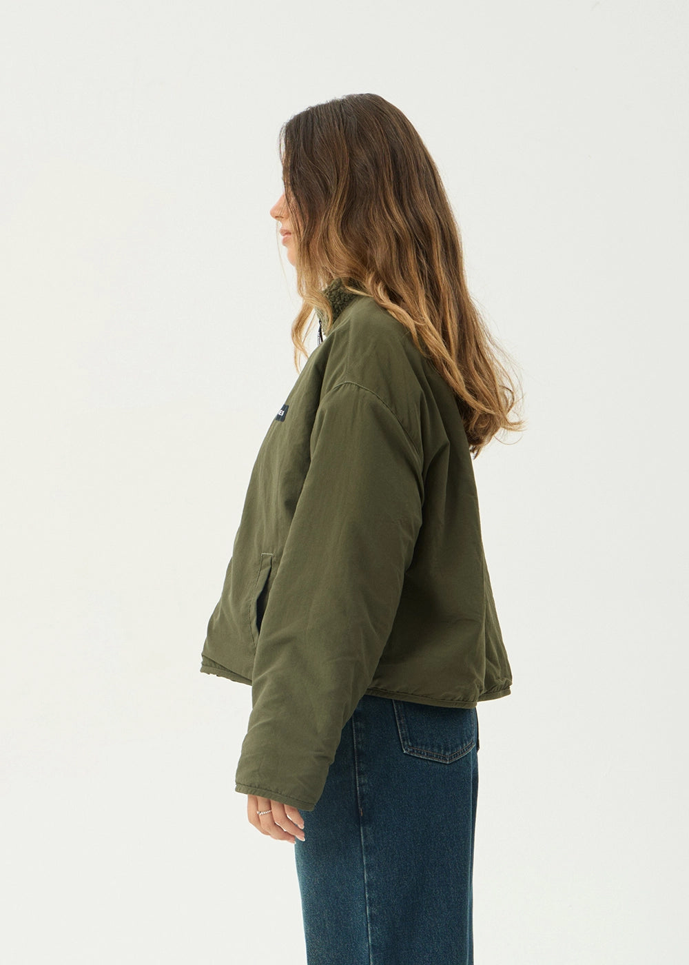 AFENDS Womens Berlin - Reversible Polar Fleece Jacket - Deep Olive