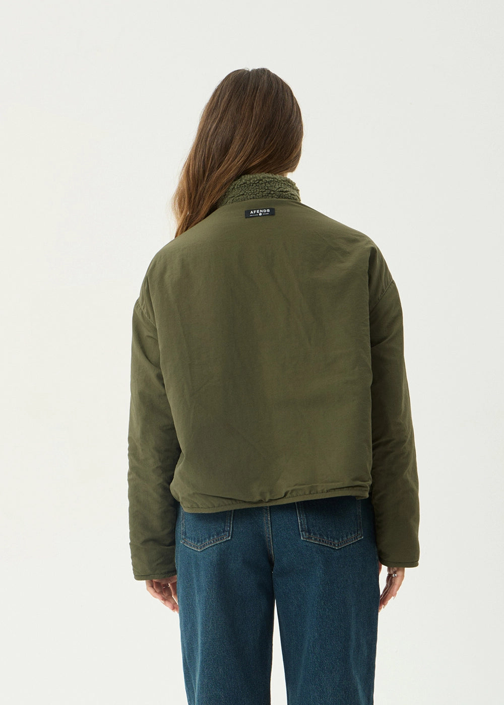 AFENDS Womens Berlin - Reversible Polar Fleece Jacket - Deep Olive