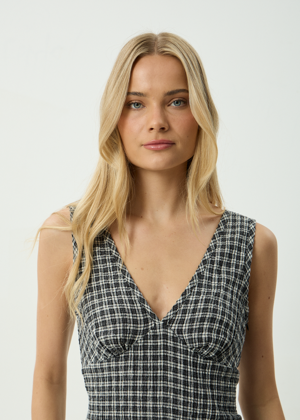 AFENDS Womens Grace - Seersucker Mini Dress - Steel Check