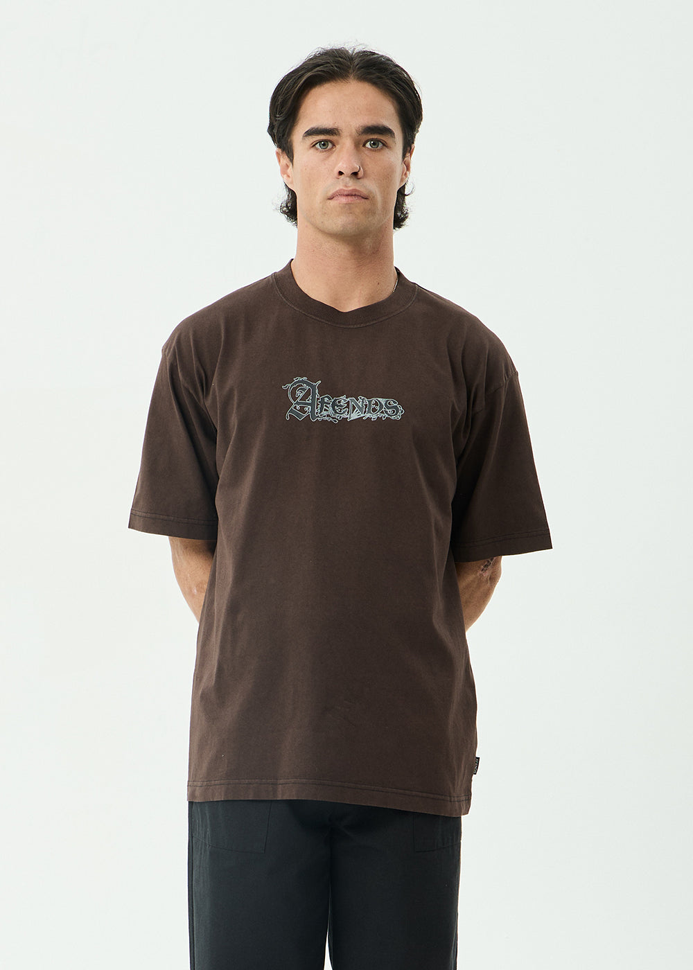 AFENDS Mens Labyrinth - Boxy Tee - Washed Coffee