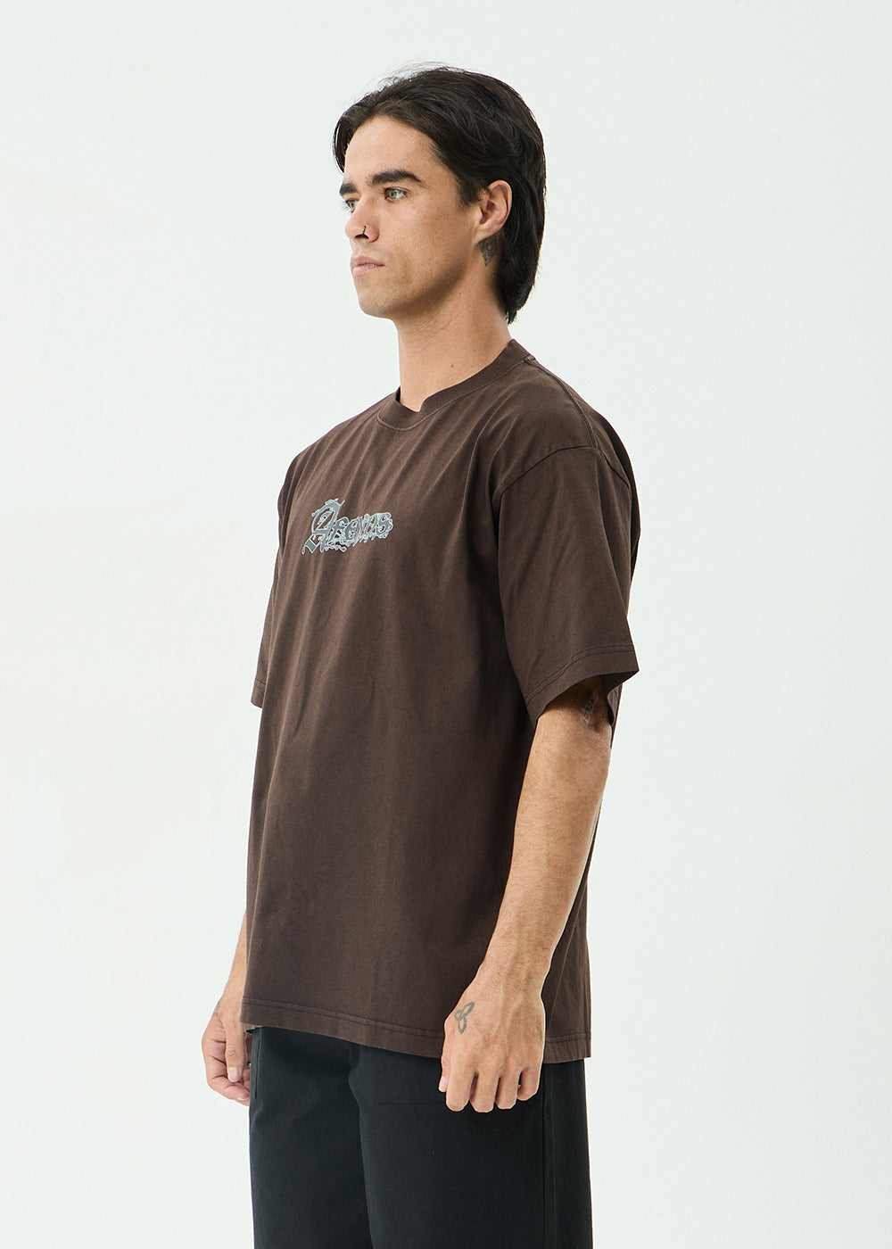 AFENDS Mens Labyrinth - Boxy Tee - Washed Coffee