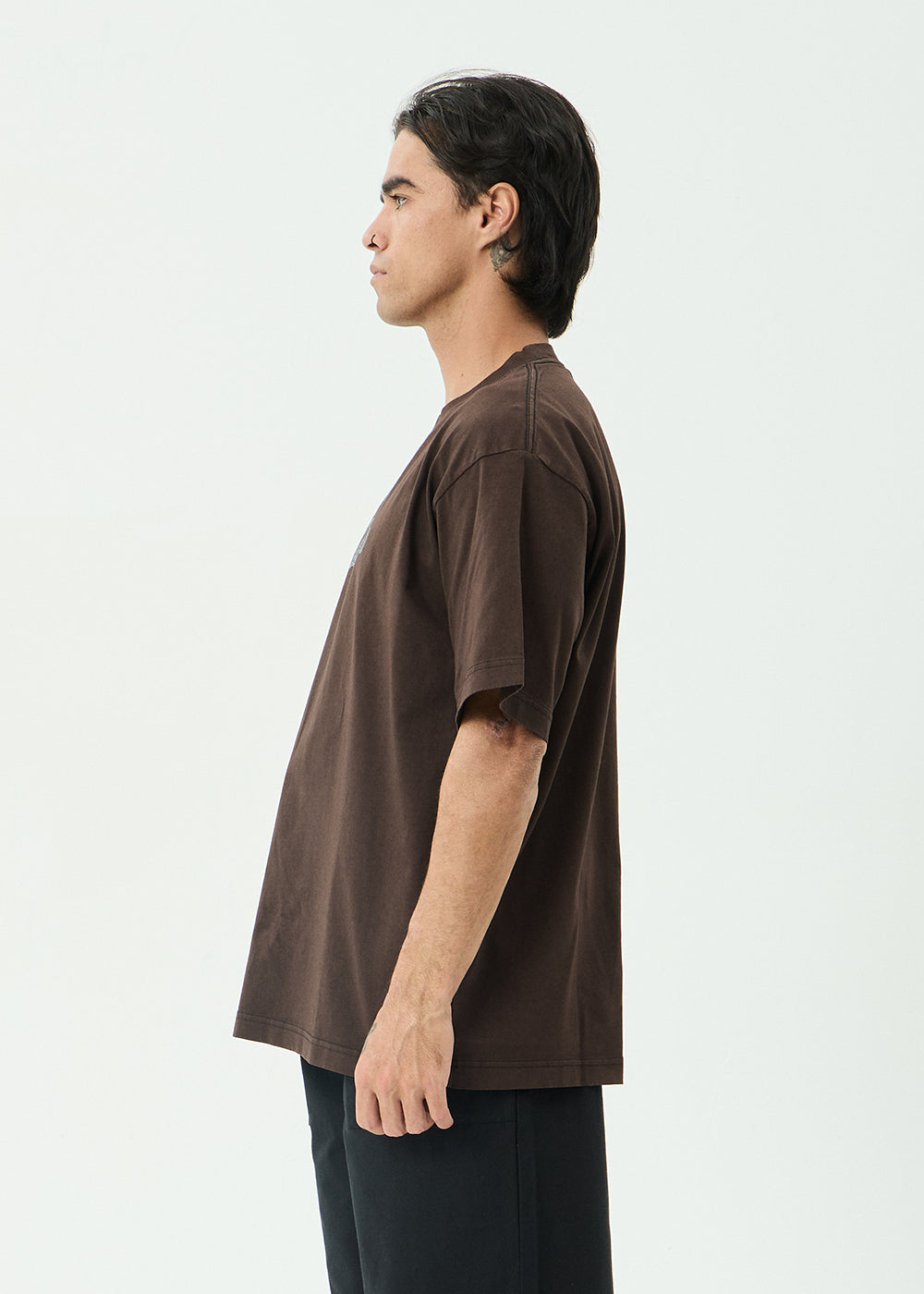 AFENDS Mens Labyrinth - Boxy Tee - Washed Coffee