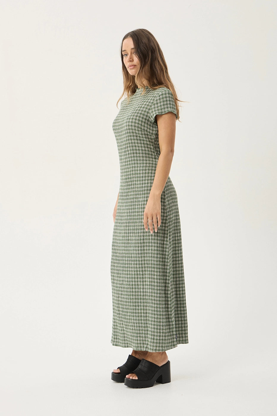 AFENDS Womens Elodie - Seersucker Midi Dress - Base Deep Green Check AFENDS Womens Elodie - Seersucker Midi Dress - Base Deep Green Check