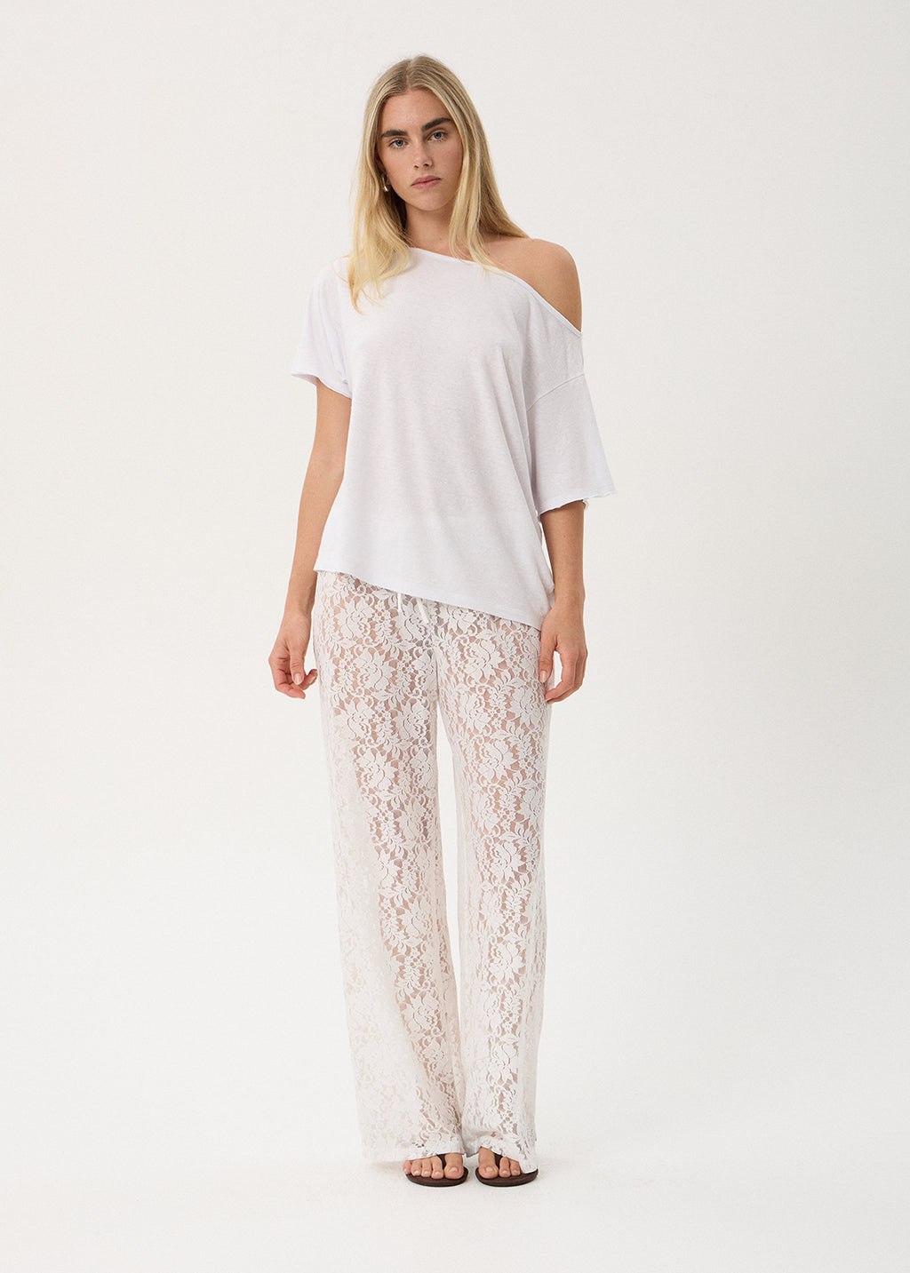 AFENDS Jones - Lace Pant - White