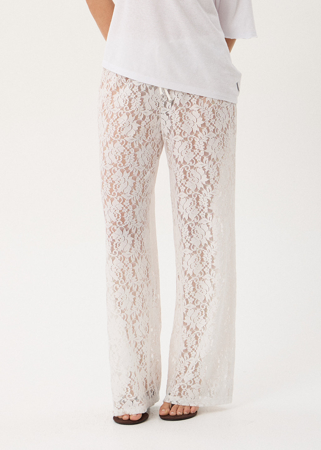 AFENDS Jones - Lace Pant - White