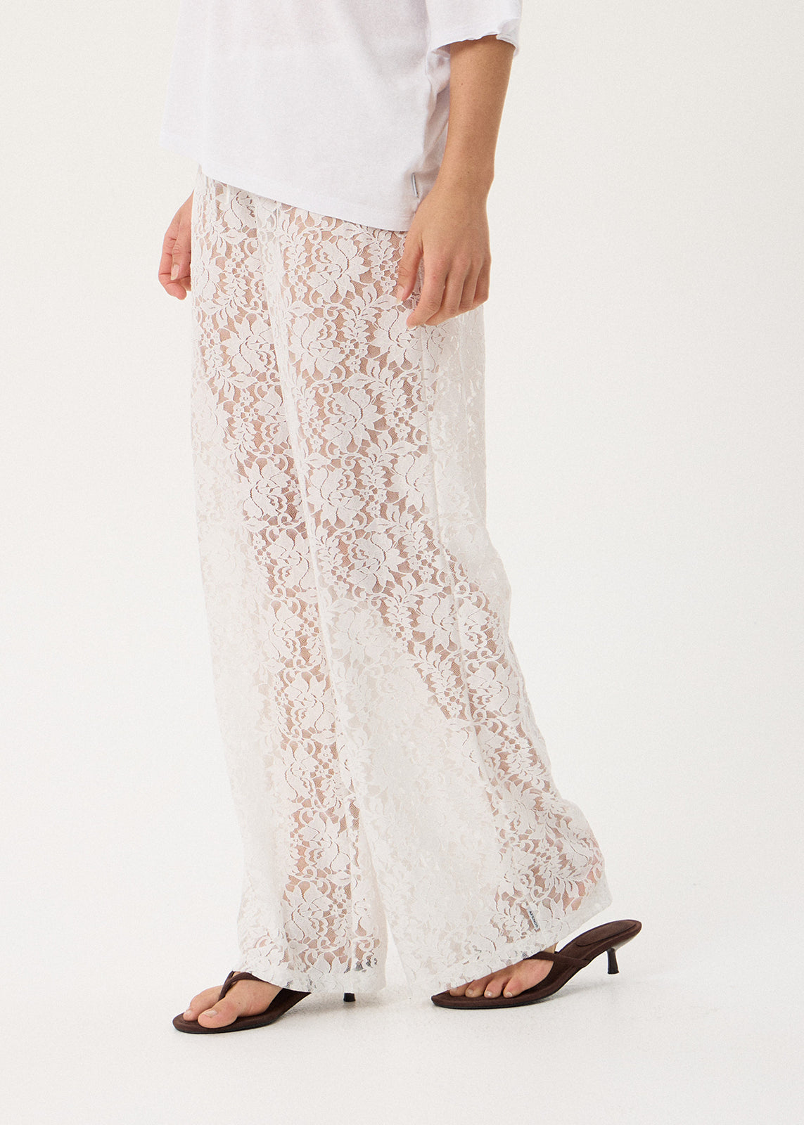 AFENDS Jones - Lace Pant - White