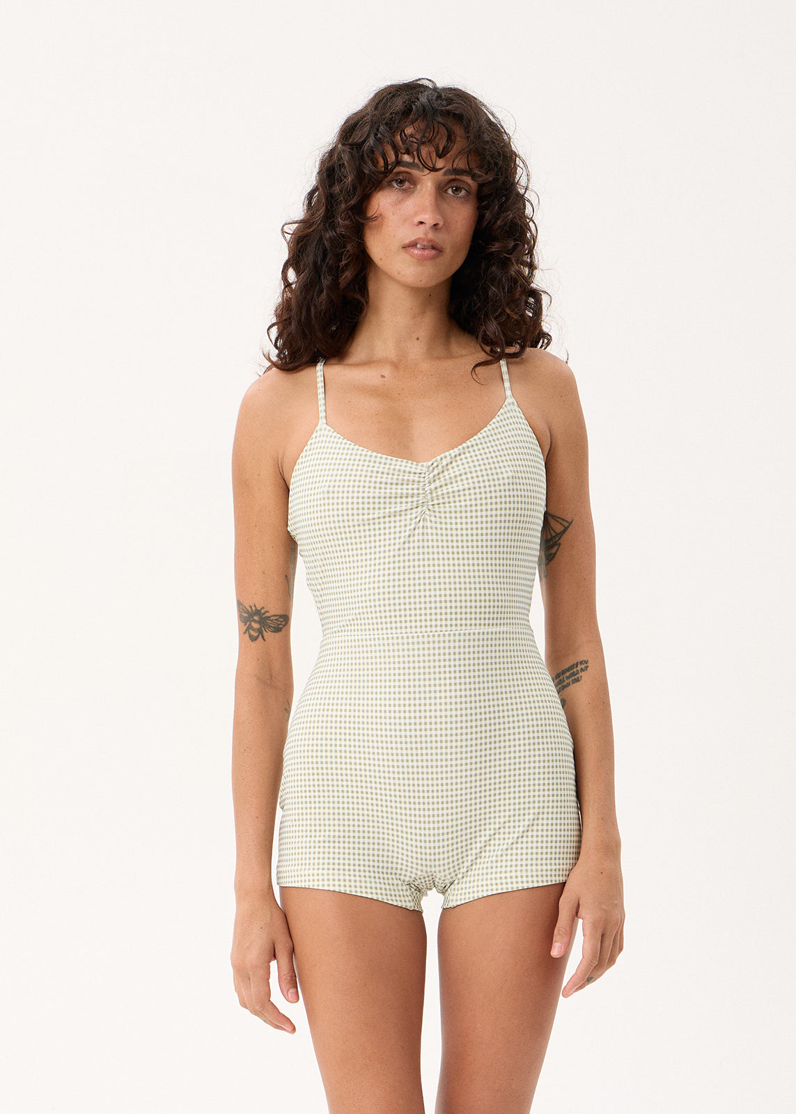 AFENDS Brays - Boyleg One Piece - Sage Gingham