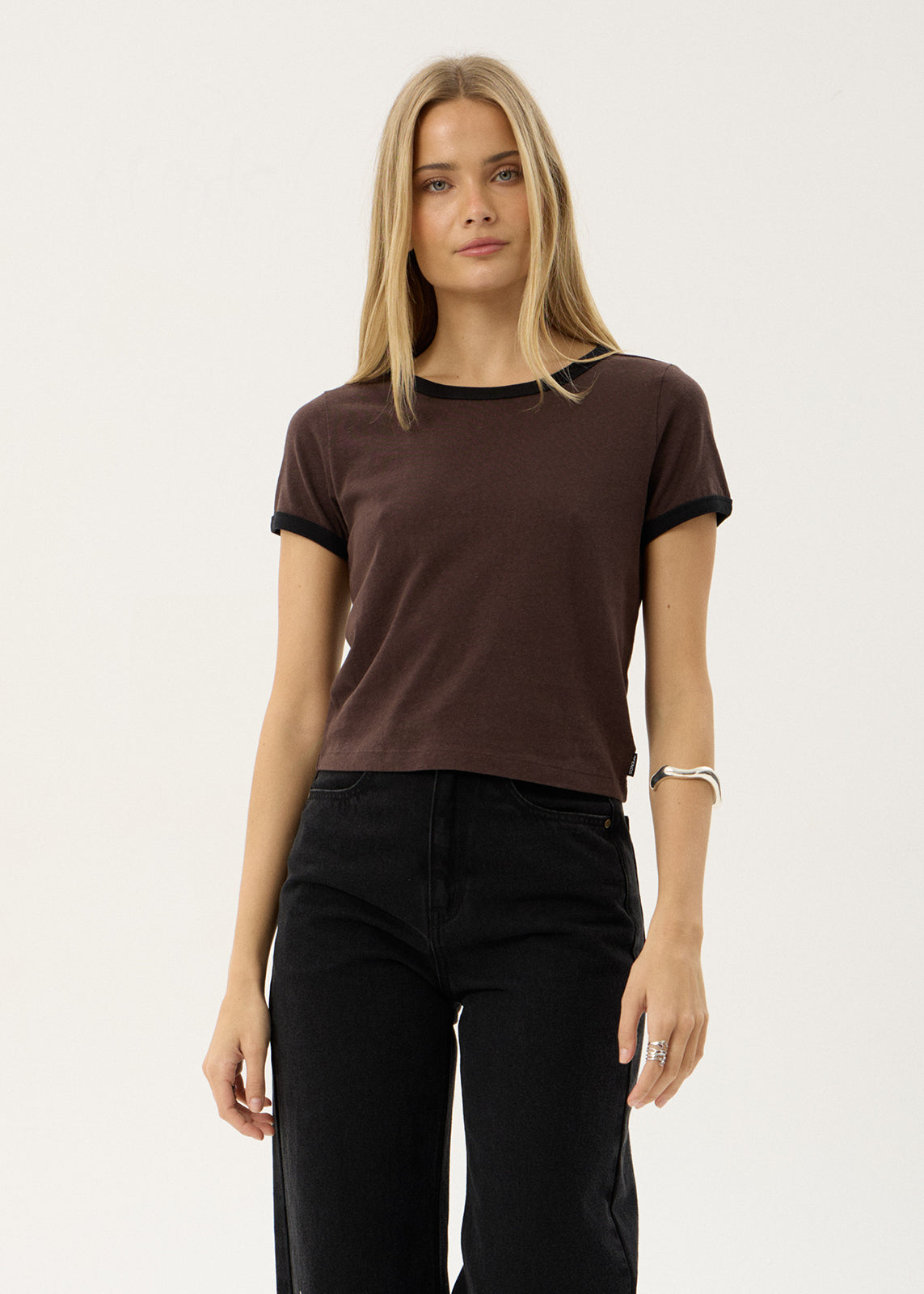 AFENDS Womens Carmen - Baby Ringer Tee - Coffee / Black
