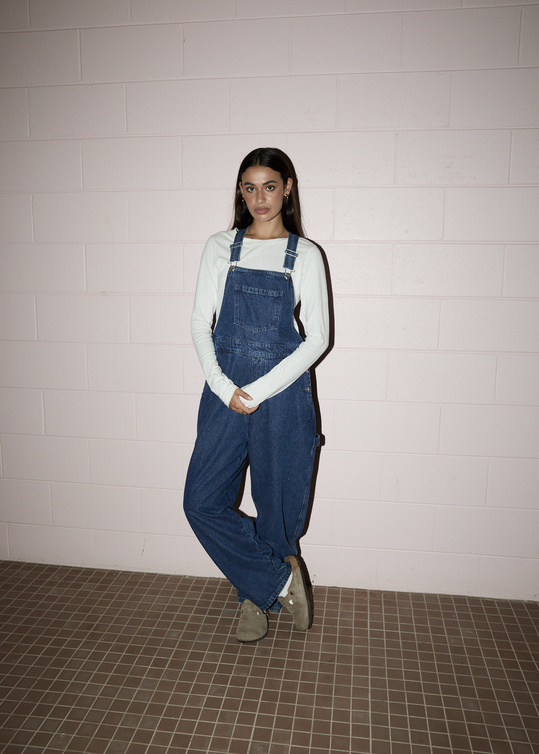 AFENDS Womens Louis - Denim Baggy Overalls - Authentic Blue 