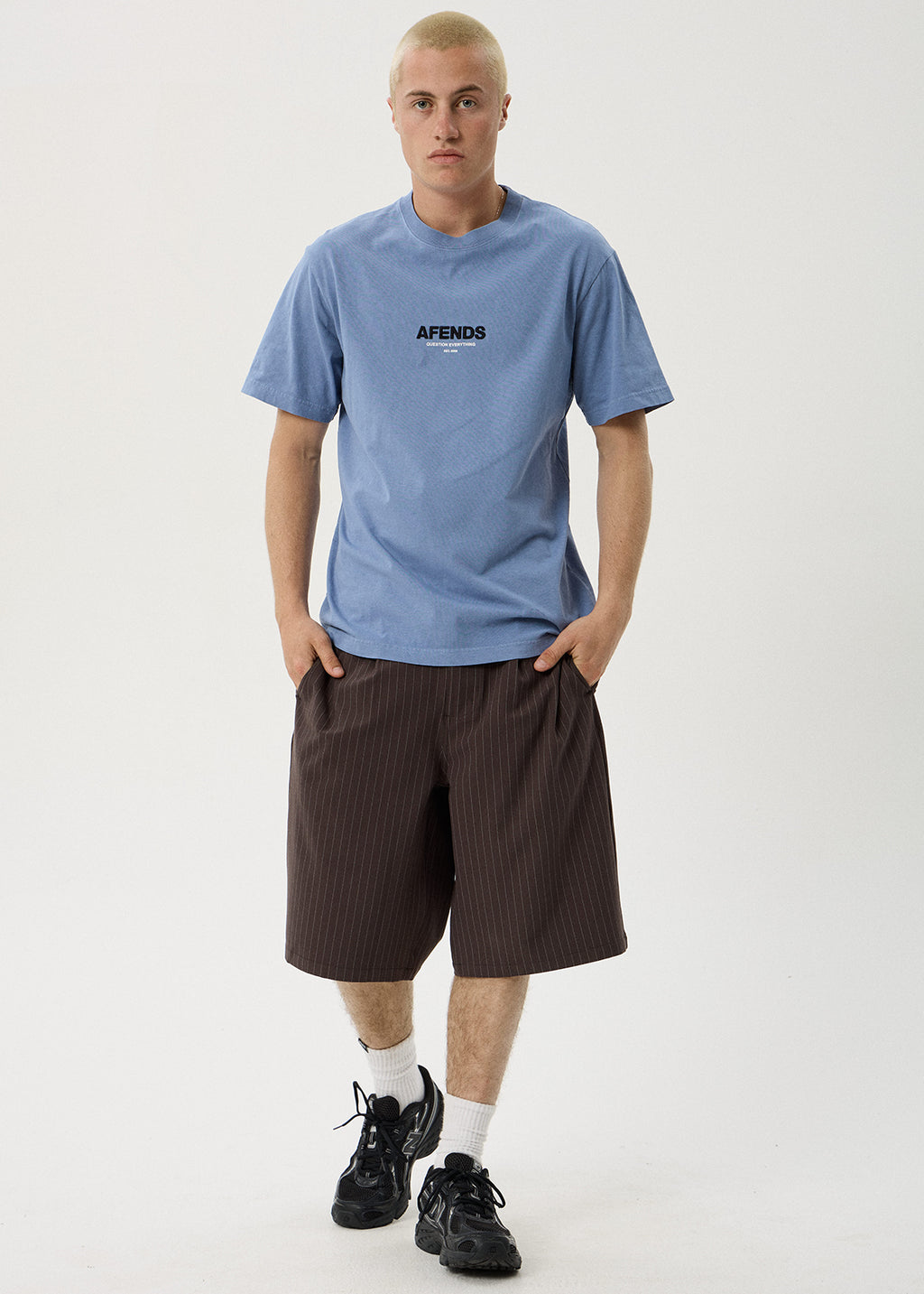 AFENDS Mens Vinyl - Retro Tee - Washed Slate Blue
