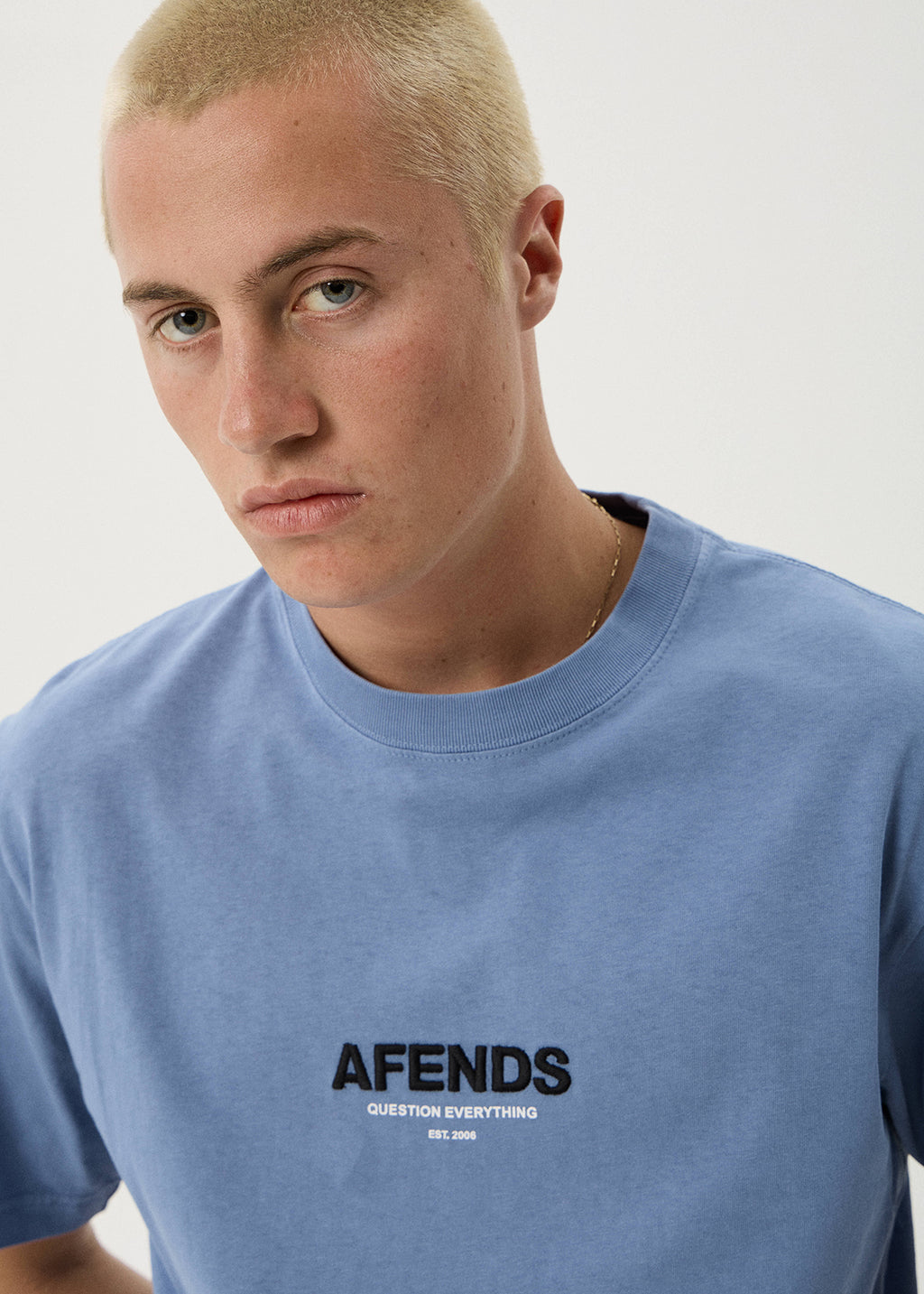 AFENDS Mens Vinyl - Retro Tee - Washed Slate Blue