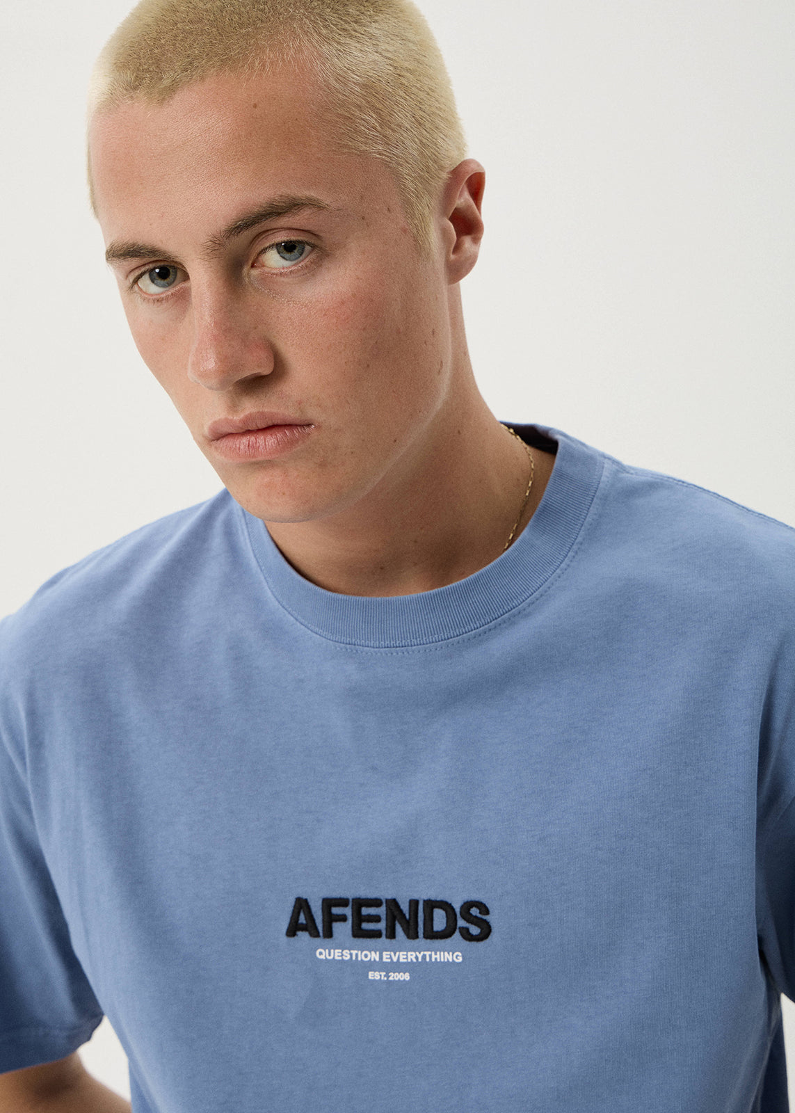 AFENDS Mens Vinyl - Retro Tee - Washed Slate Blue