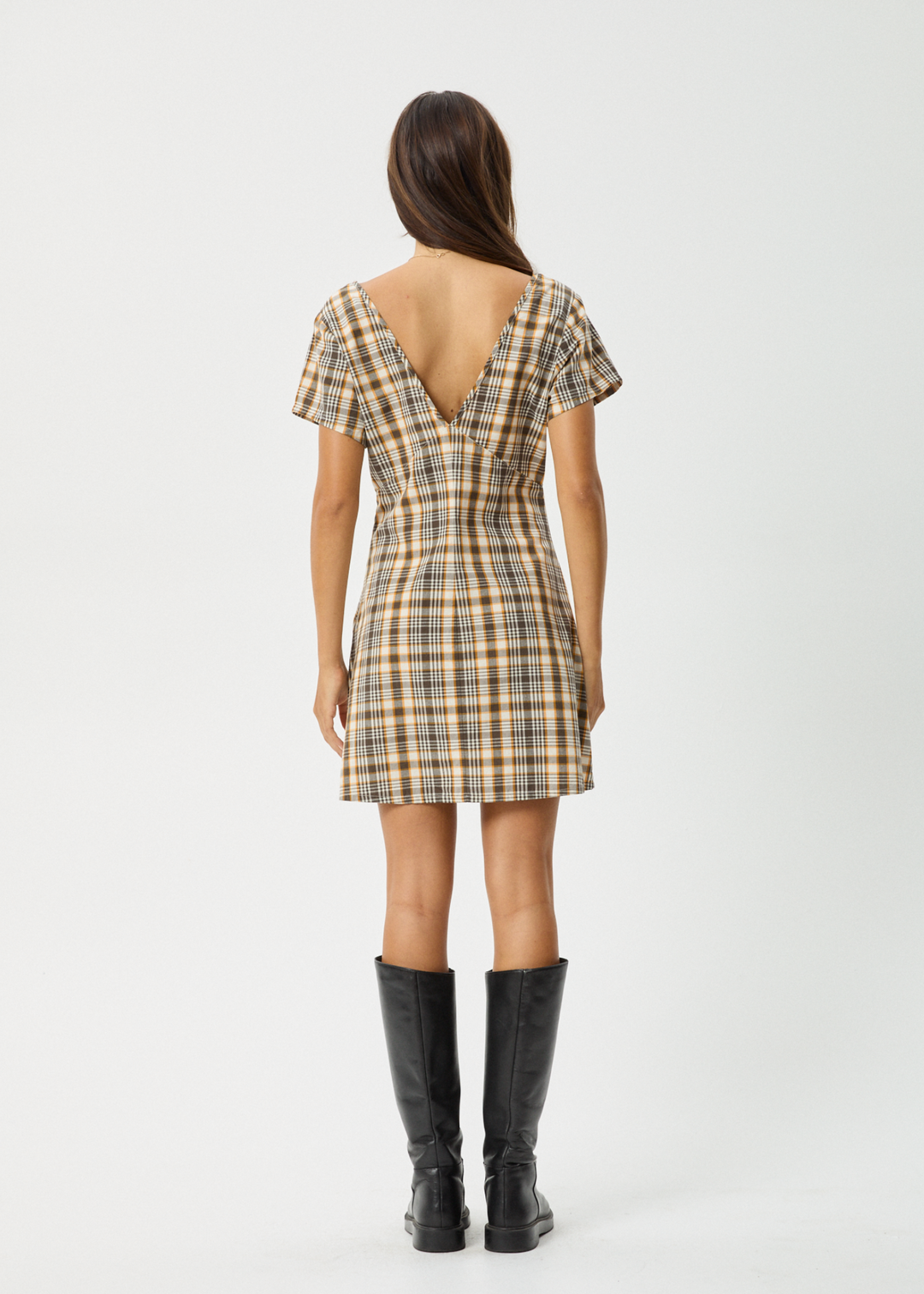 AFENDS Womens Check Out - Tea Dress - Moonbeam Check 