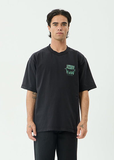 AFENDS Mens Bad Dog - Heavyweight Boxy Tee - Stone Black