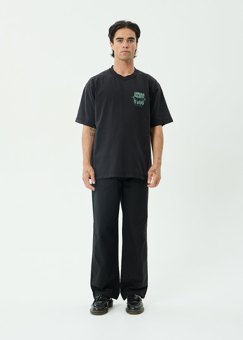 AFENDS Mens Bad Dog - Heavyweight Boxy Tee - Stone Black