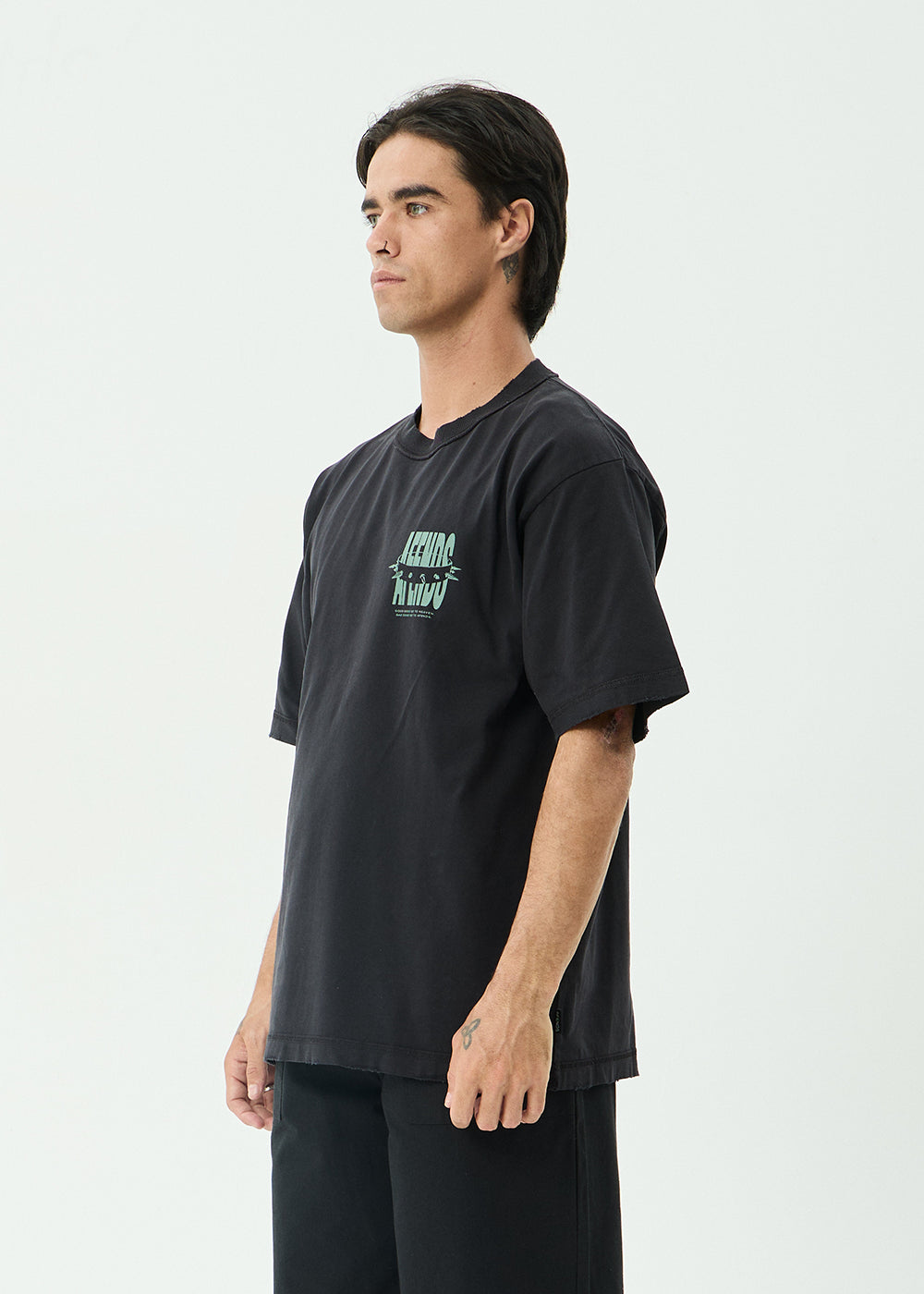 AFENDS Mens Bad Dog - Heavyweight Boxy Tee - Stone Black