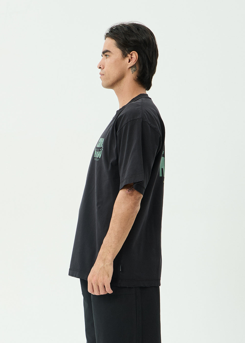 AFENDS Mens Bad Dog - Heavyweight Boxy Tee - Stone Black