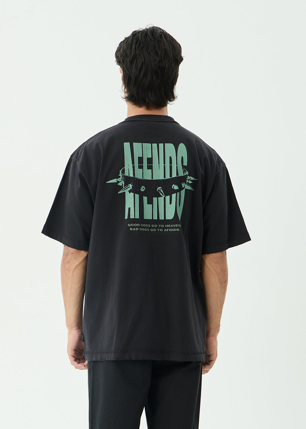 AFENDS Mens Bad Dog - Heavyweight Boxy Tee - Stone Black