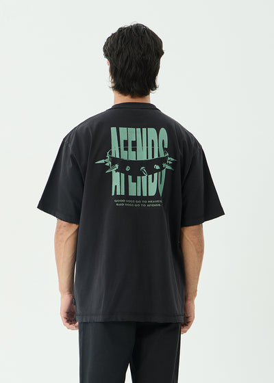 AFENDS Mens Bad Dog - Heavyweight Boxy Tee - Stone Black