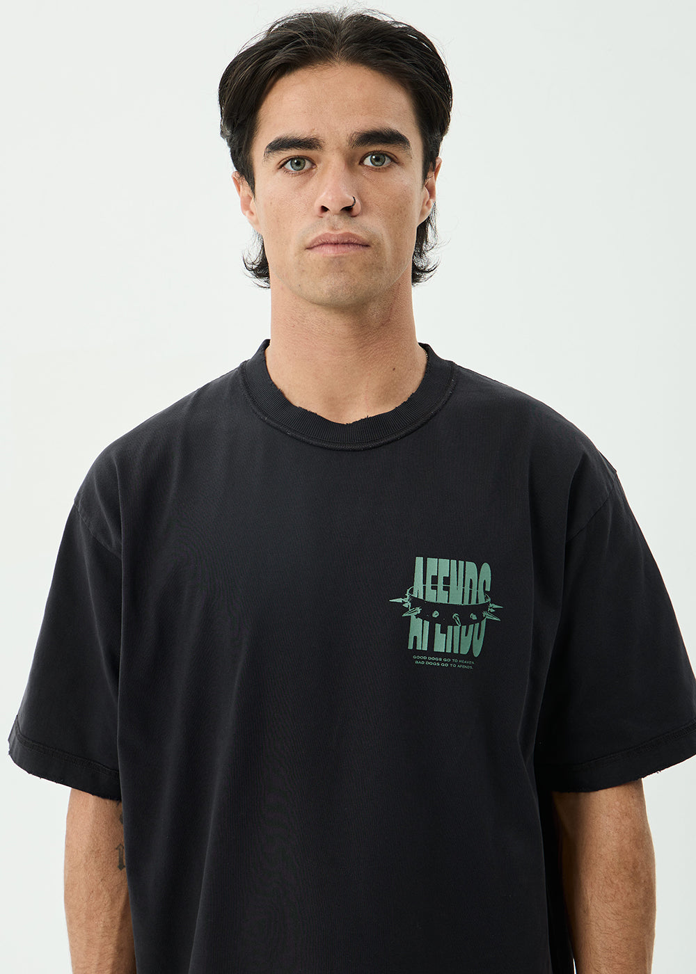 AFENDS Mens Bad Dog - Heavyweight Boxy Tee - Stone Black