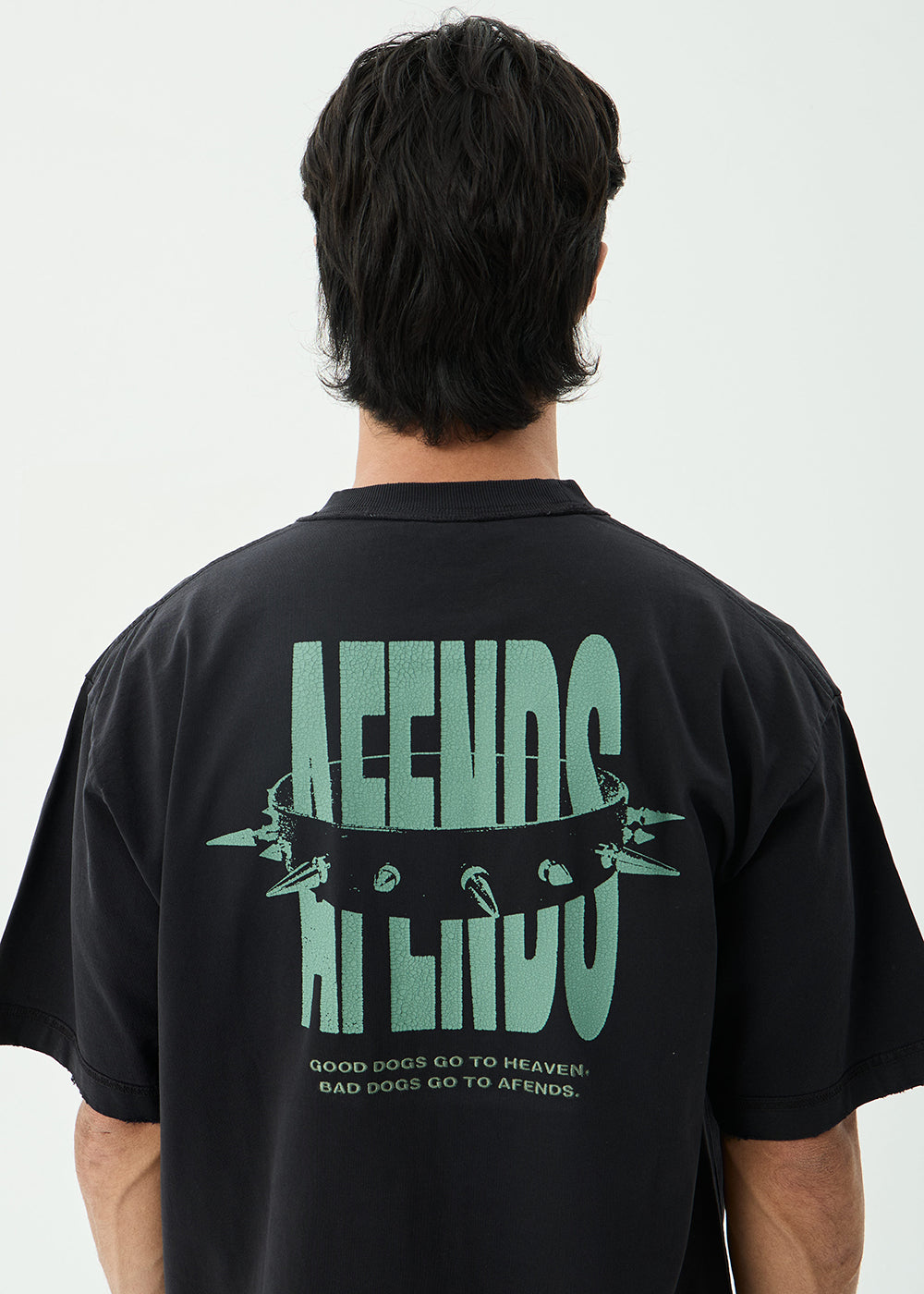 AFENDS Mens Bad Dog - Heavyweight Boxy Tee - Stone Black