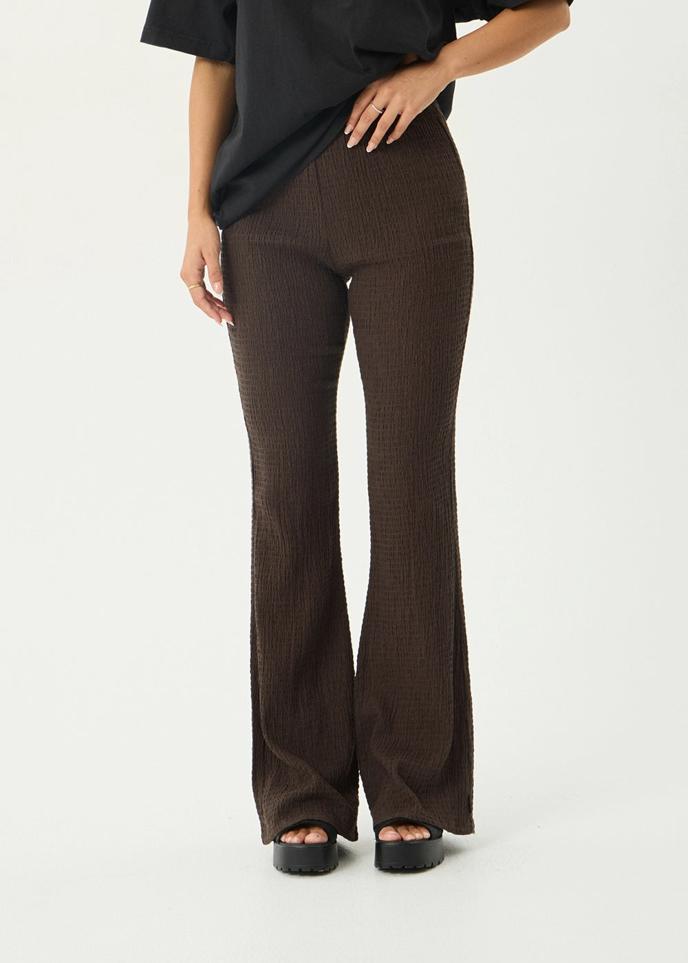 AFENDS Womens Focus - Seersucker Flare Pant - Coffee