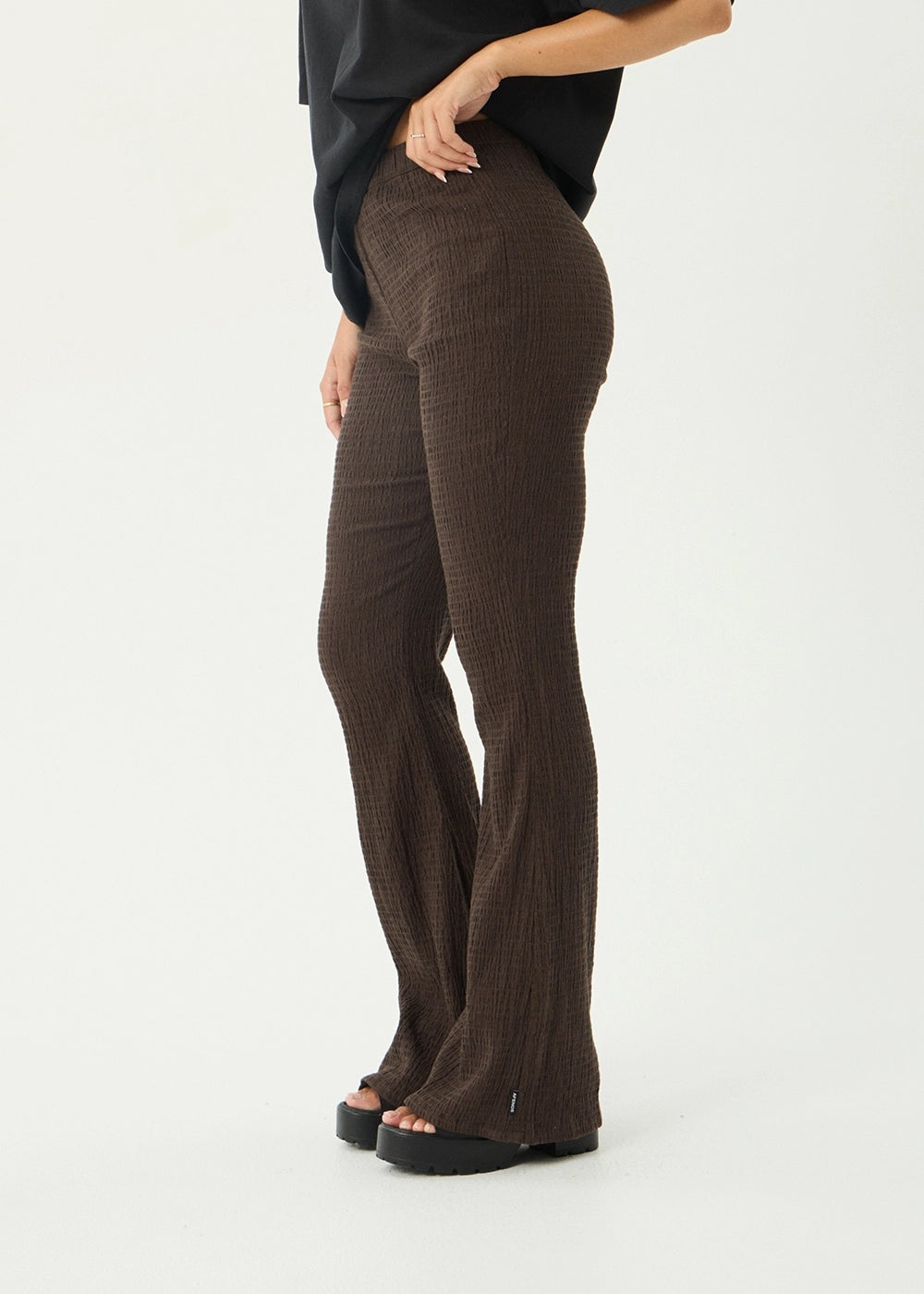 AFENDS Womens Focus - Seersucker Flare Pant - Coffee
