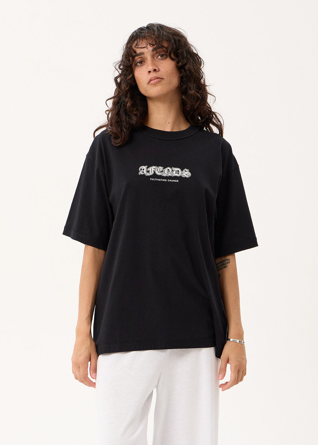 AFENDS Script - Boxy Tee - Black