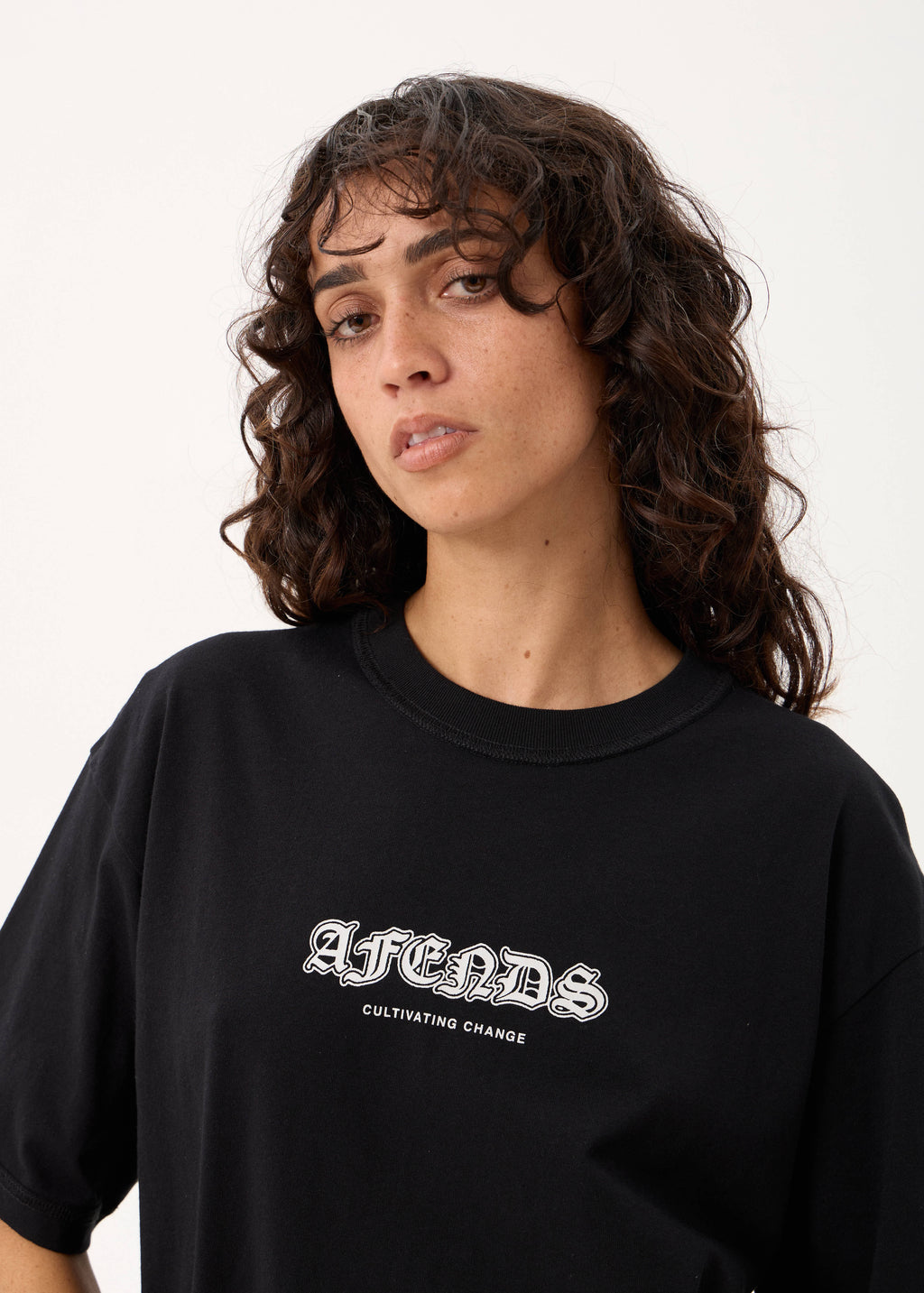 AFENDS Script - Boxy Tee - Black