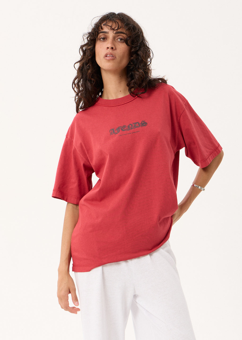 AFENDS Script - Boxy Tee - Vintage Cherry