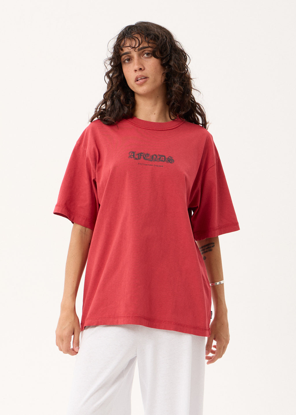 AFENDS Script - Boxy Tee - Vintage Cherry