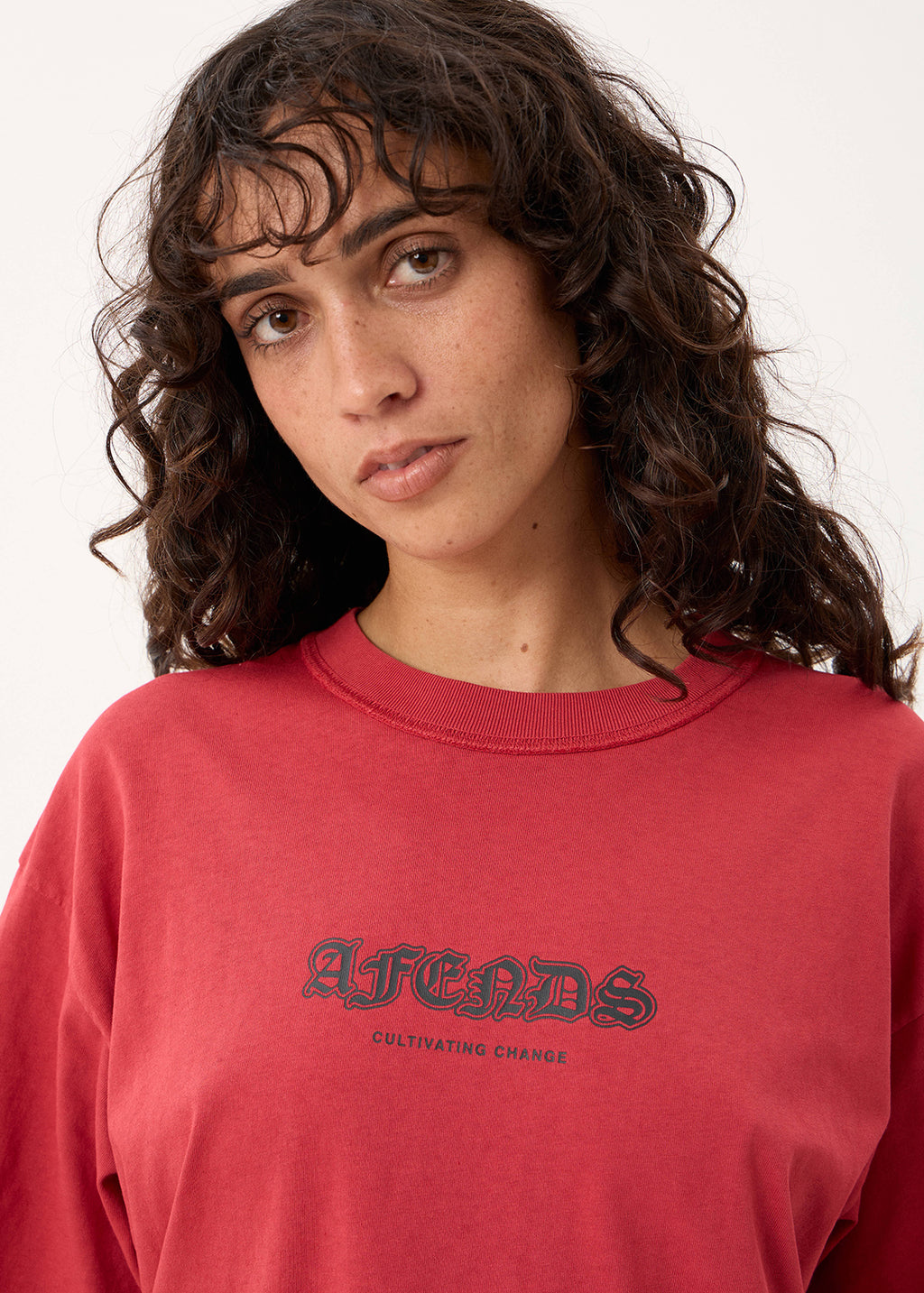 AFENDS Script - Boxy Tee - Vintage Cherry