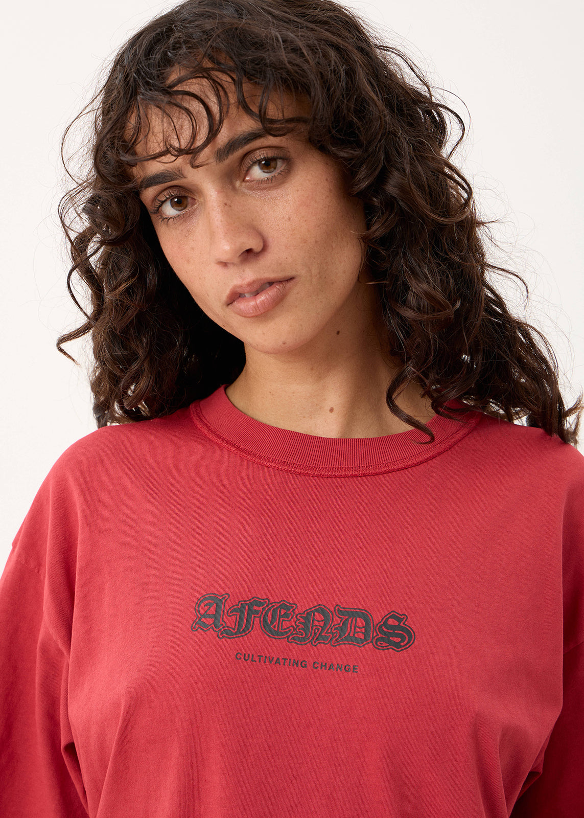 AFENDS Script - Boxy Tee - Vintage Cherry