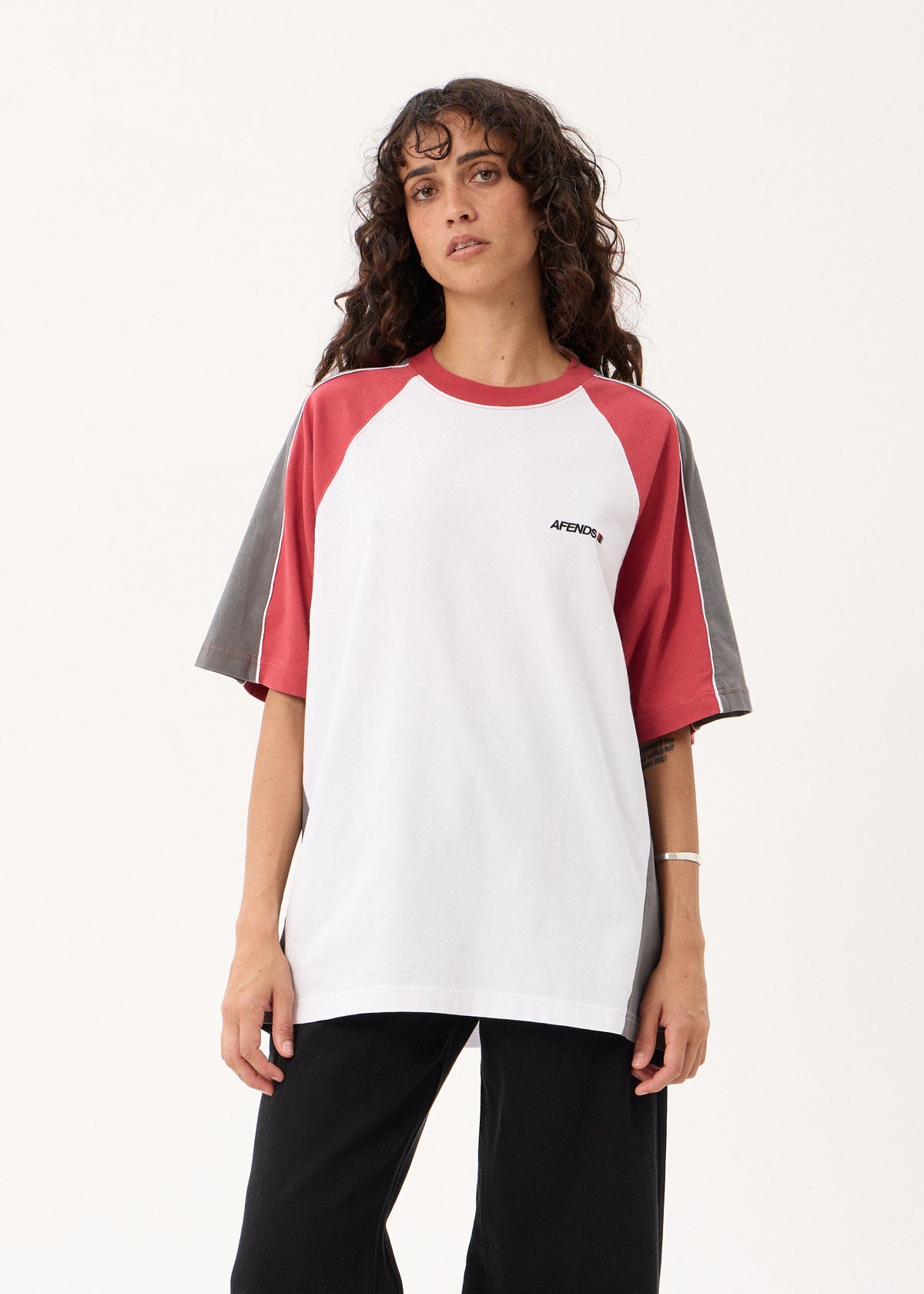 AFENDS Tallows - Panelled Raglan Tee - Cherry Red