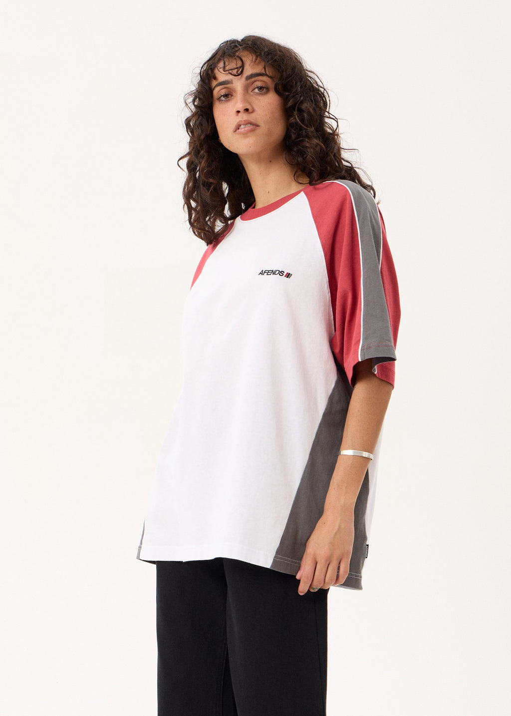 AFENDS Tallows - Panelled Raglan Tee - Cherry Red
