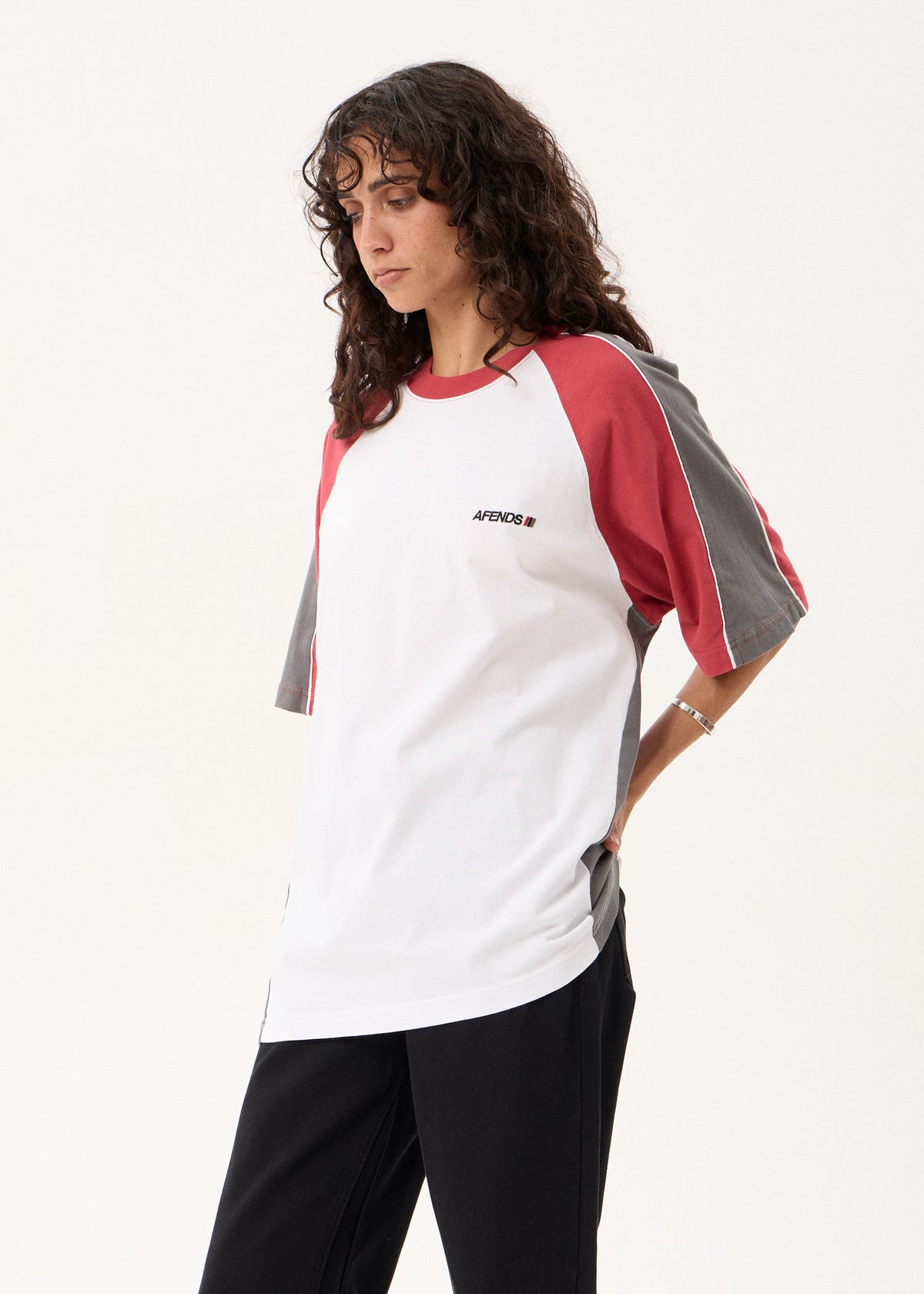 AFENDS Tallows - Panelled Raglan Tee - Cherry Red