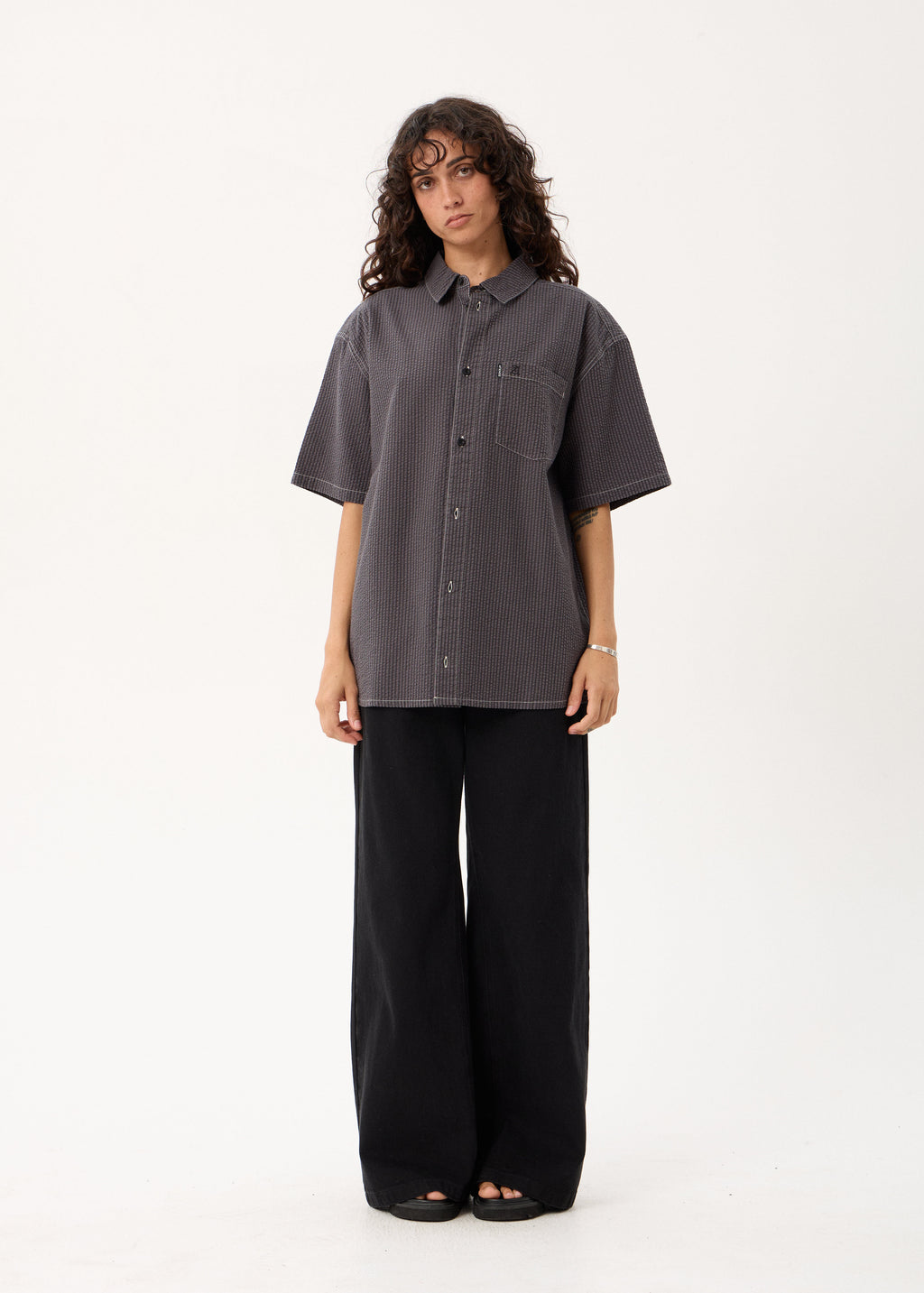 AFENDS Static - Short Sleeve Shirt - Black Stripe