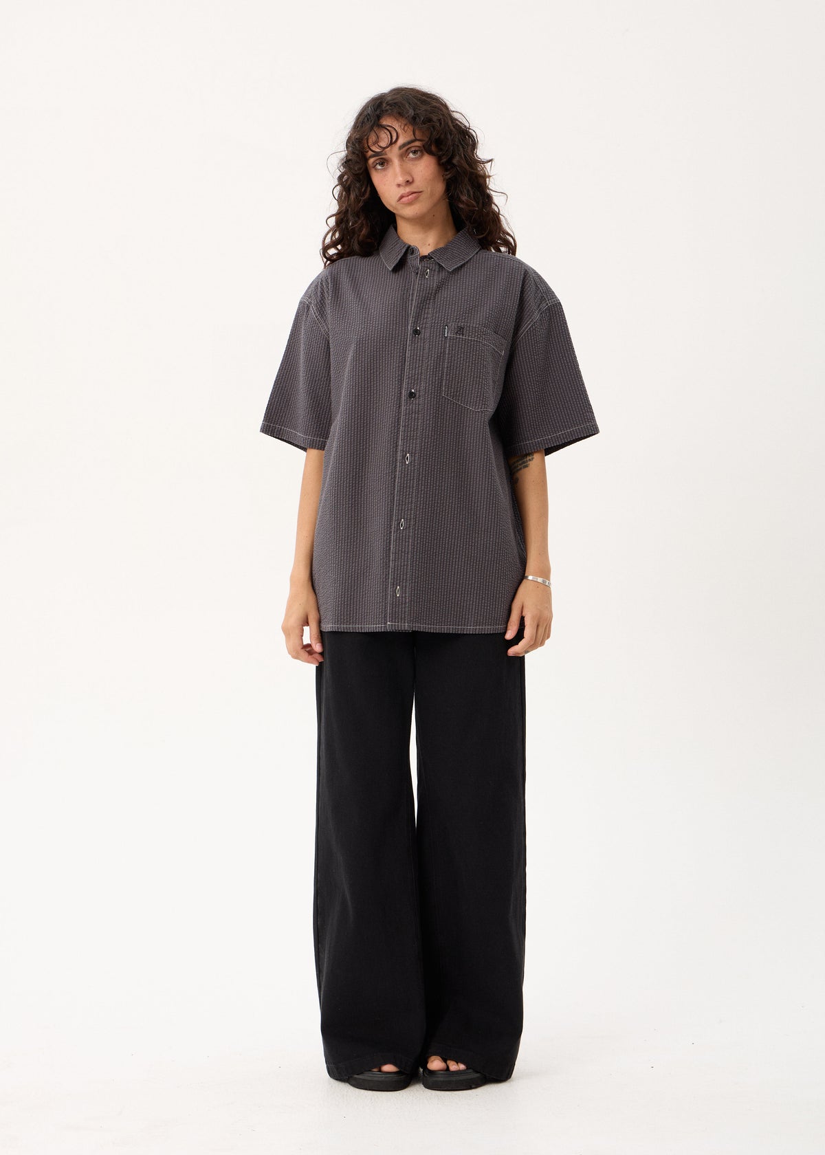 AFENDS Static - Short Sleeve Shirt - Black Stripe