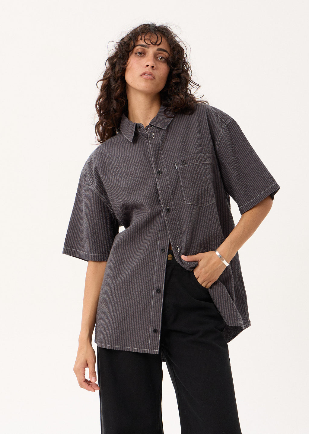 AFENDS Static - Short Sleeve Shirt - Black Stripe