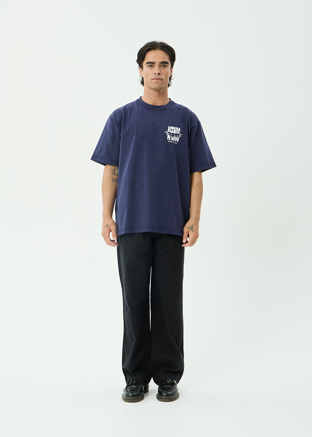 AFENDS Mens Bad Dog - Heavyweight Boxy Tee - Washed Deep Sea