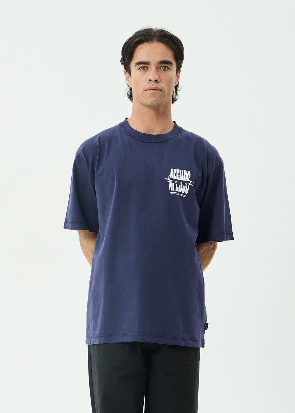 AFENDS Mens Bad Dog - Heavyweight Boxy Tee - Washed Deep Sea