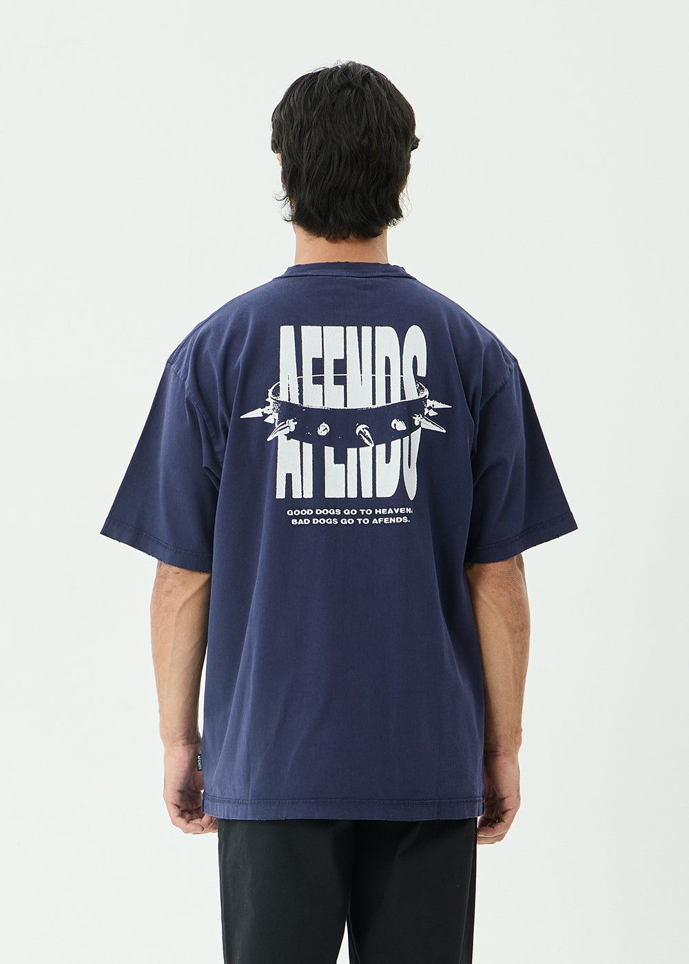 AFENDS Mens Bad Dog - Heavyweight Boxy Tee - Washed Deep Sea