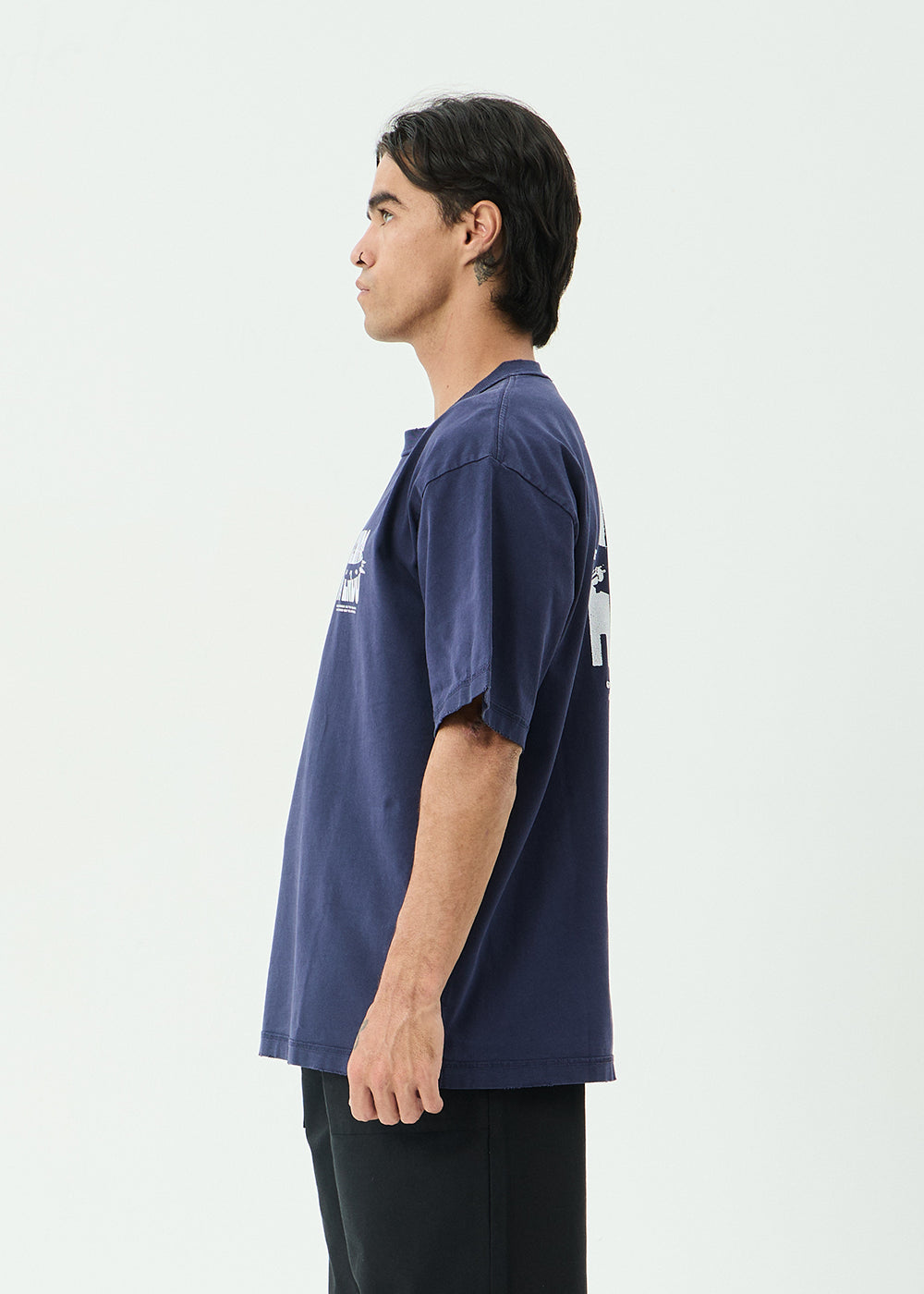 AFENDS Mens Bad Dog - Heavyweight Boxy Tee - Washed Deep Sea