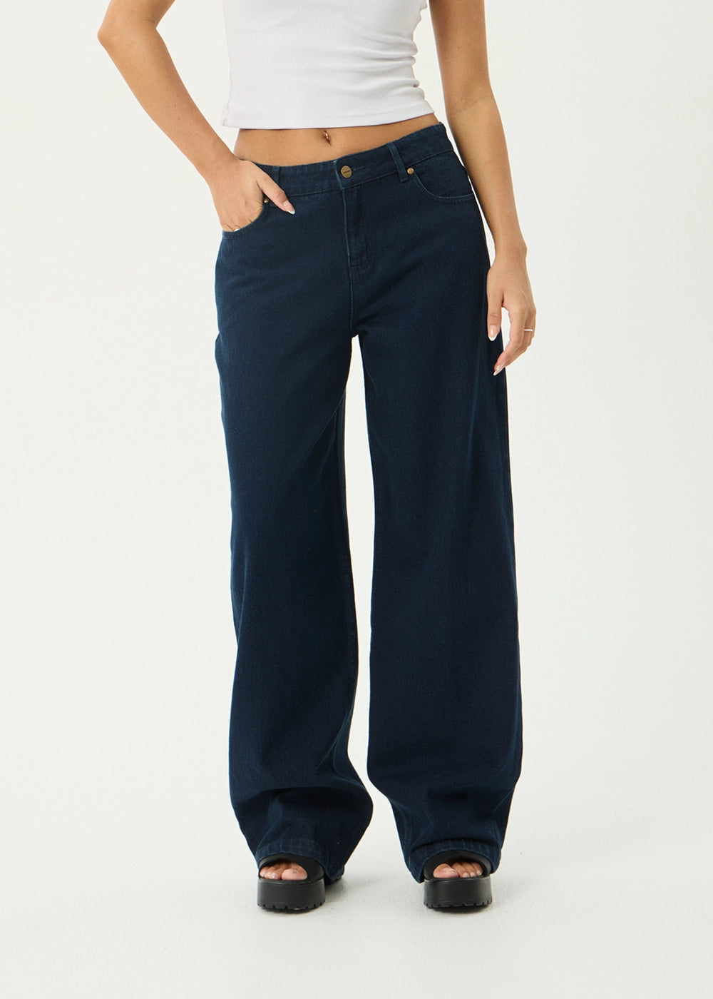 AFENDS Womens Alyra - Low Rise Wide Leg Jean - Ink